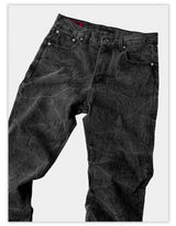 Distressed Washed Black Slub Straight Jeans