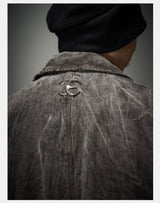 Collared Distressed Tie-dye Denim Coat