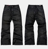 Washed Waxed Snakeskin Flared Jeans