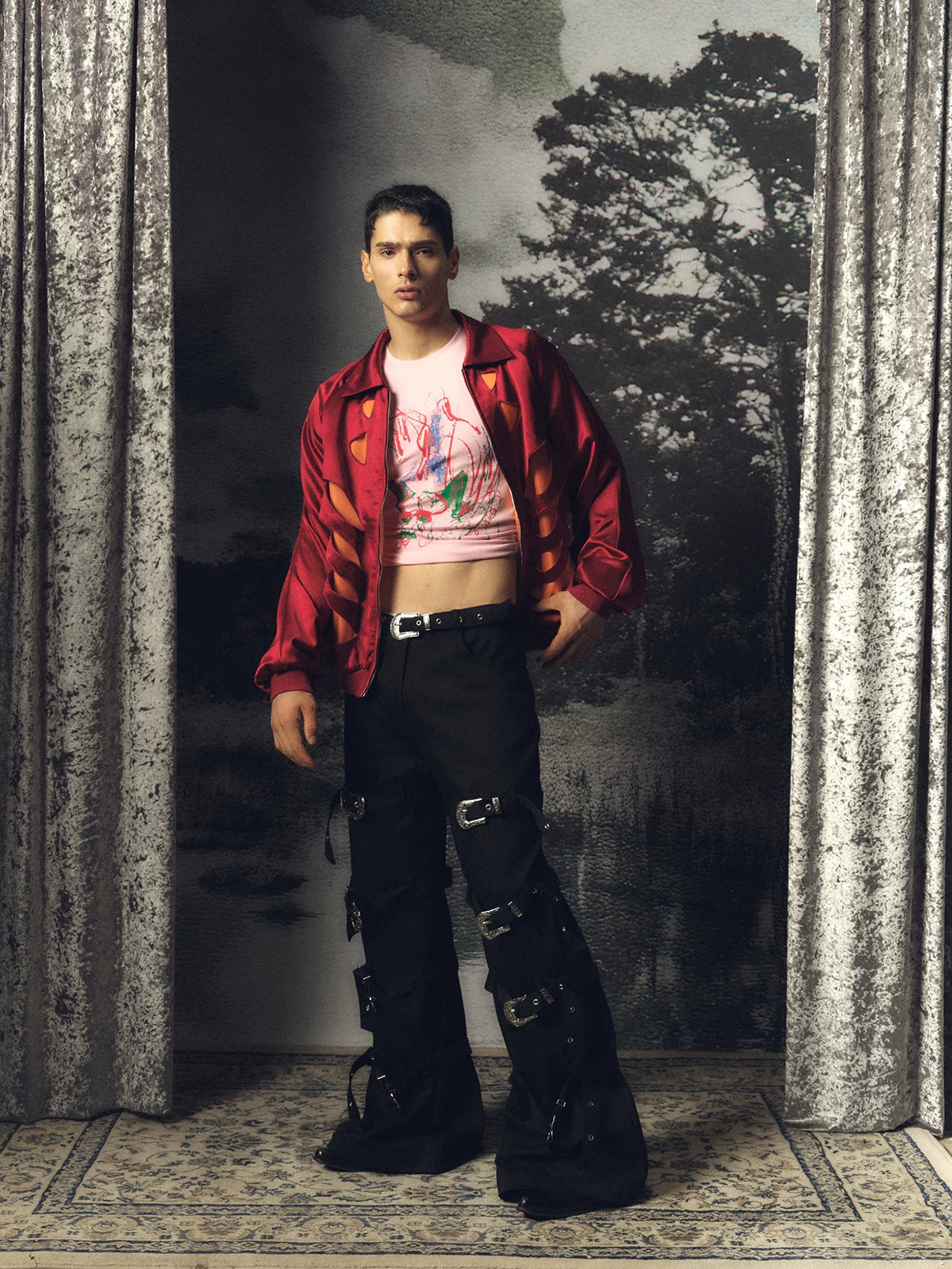 Lace-Up Metal Buckle Pants