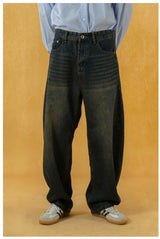 Men's Distressed Blue Wide Leg Jeans