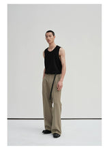 Waist-Adjustable Striped Flared Merino Wool Pants