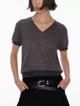 Patterned Short Sleeve V Neck Tee
