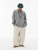 Unisex Grey V-Neck Boucle Sweater