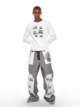 Men's Raw Printed Wide Leg Jeans