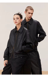 Vintage Matte Drop Shoulder PU Jacket