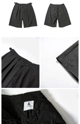 Solid Pleated Drawstring Casual Shorts