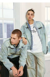 Yellow Mud Washed Denim Harrington Jacket