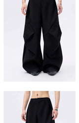 Casual Curved Pleated Wide Leg Pants