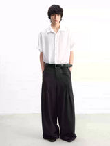 Pleated Twill Wide Leg Casual Pants
