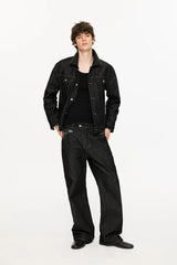 Washed Color-Blocked Floral Jacquard Flare Jeans