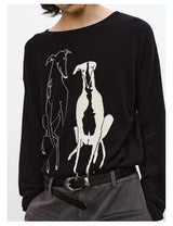 Drop Shoulder Dog Jacquard Cotton Sweater