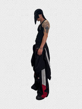 Double Waistband Two-In-One Black-Red Racing Pants