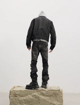 Curved Leg Stretchy Washed Distressed Jeans