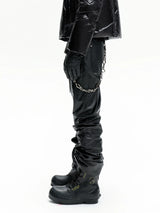 Dark Stacked Waxed Straight Skinny Pants