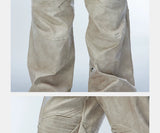Men's Two-Tone Distressed Straight Leather Pants
