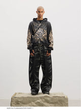 Leopard Embroidered Dual Zip Boxy Hoodie