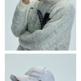 White Distressed Printed Long Brim Cap