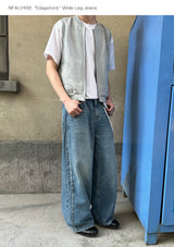 Wide Leg Cuffed Washed Jeans