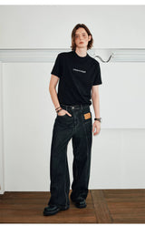 Men's Color-block Loose Raw Denim Jeans