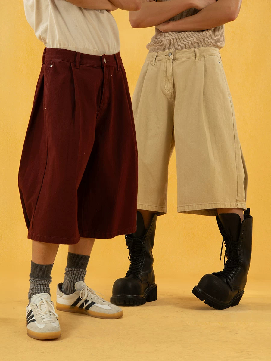 Men's Red Khaki Loose Vintage Shorts