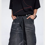 Special Waistband Tailored Washed Denim Shorts