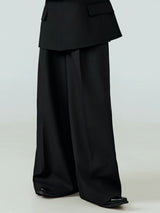 Black Draped Wide Leg Casual Pants