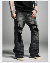 Distressed Gray Wash Relaxed Curved Jeans