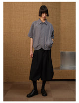 Dark Blue Striped Ruched Shirt