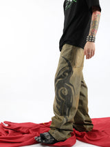 Heavy Washed Bamboo Print Baggy Jeans