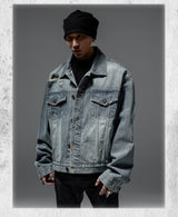 Loose Vintage Blue Distressed Denim Jacket