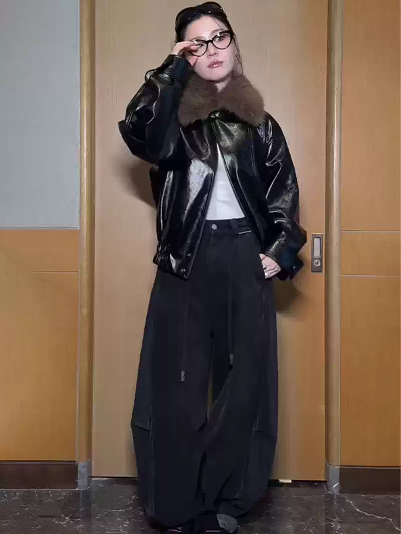 Detachable Plaid Washed Oversized Jeans