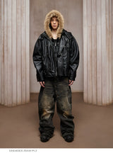 American Fur-lined Hooded Leather Biker Jacket
