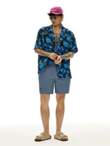 Blue Short Sleeve Cuban Collar Shirts