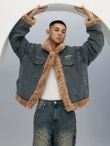 Unisex Vintage Faux Shearling Denim Puffer