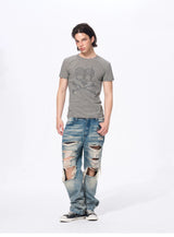 Men’s Striped Skull Print T-Shirt