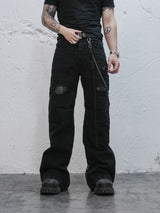 Snake Skin Distressed Bandage Flared Jeans