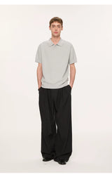 Wheat Jacquard V-Neck Knit Polo Tee