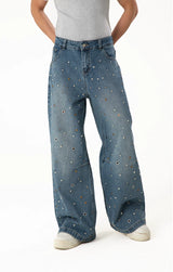 Men's Rhinestone Wide Leg Jeans