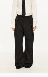Men's Striped Pleated Straight Wool Pants