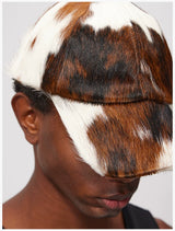Cow Print Leather Fur Sun Cap