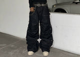 Studded Pleated Raw Lumberjack Denim Jeans