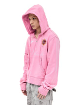 Distressed Embroidered V-Neck Cropped Wide Hoodie