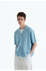 Collared Linen Blend Knit Cardigan