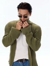 Cotton Ribbed Double Zipper Cardigan