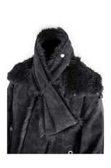 Detachable Scarf Hooded Frosted Leather Coat