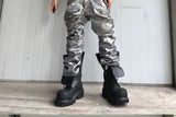 Distressed Silver Coated Embroidered Flared Jeans