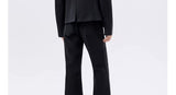Black Waist-cinched Wide-shoulder Herringbone Blazer