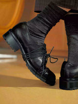 Pleated Strap Horse Lined Derby Shoes