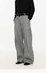 Men's Embroidered Curved Pleated Woolen Pants